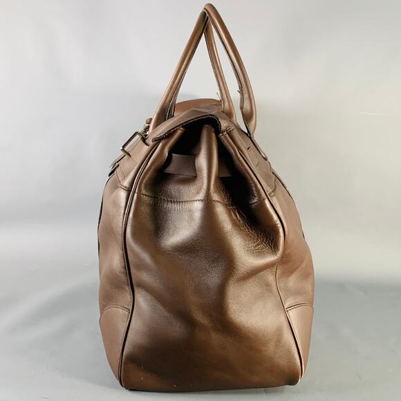 BRUNELLO CUCINELLI Chocolate Brown Leather Clasp Weekender Bag - Picture 8 of 16